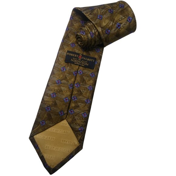 Robert Talbott Men's Best of Class Nordstrom Extra Long Gold Checkered Tie - Picture 1 of 5